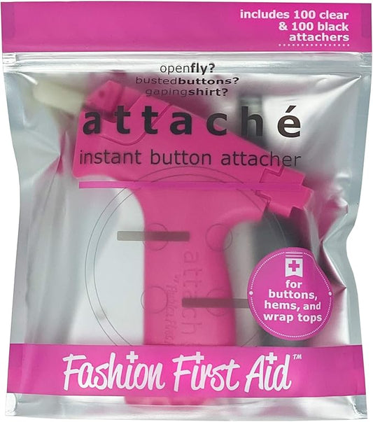 Attaché 2.0: Instant Button Attacher, with 200 Clear & Black Fasteners, no sew Mini Sewing Machine for Quick Clothing Fixes Costumes Crafts