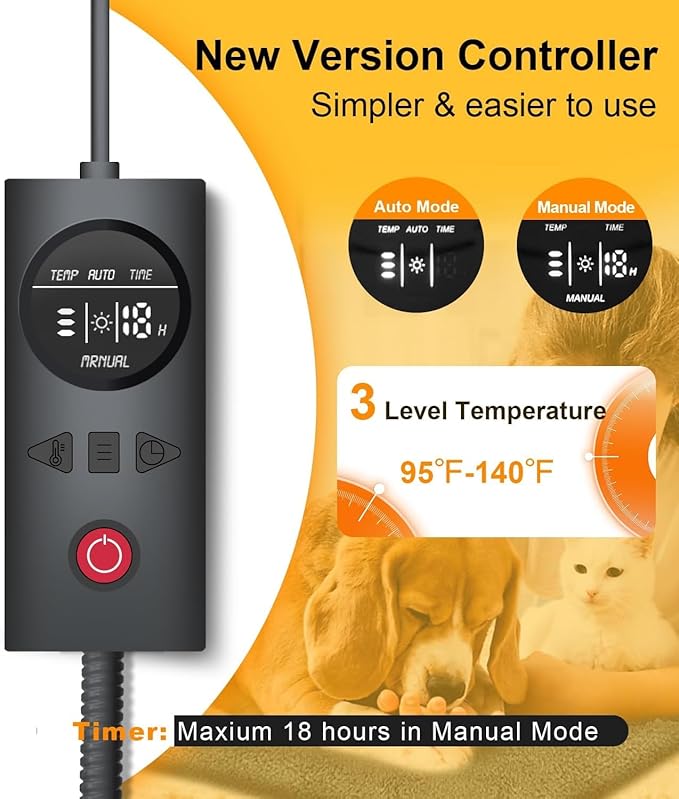uncn Dog Cat Heating Pad Pressure Activated 15 X 17 Pet Heat Pack Automatic Electric Heated Bed Mat for Indoor Warming Pad Chew Resistant Cord, Adjustable Temperature Waterproof Washable (Small)