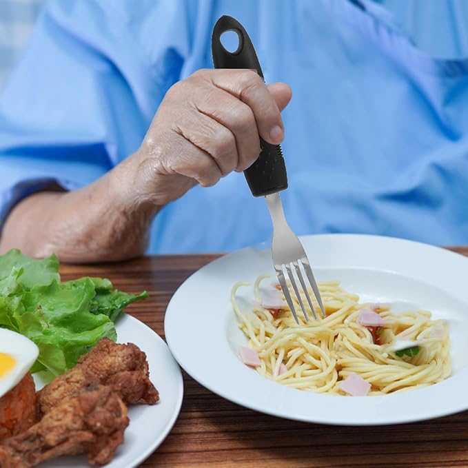 3PCS Adaptive Utensil Set - Arthritis Aid Silverware for Parkinsons, Hand Tremors - Easy Grip for Shaking and Trembling Hands - Heavy Stainless Steel Spoon (Regular)
