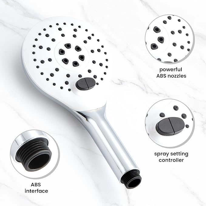 KPW Handheld Shower Head with 59" Hose Chrome Detachable Shower Head Adjustable Bracket High Pressure Handheld Shower Head RV Shower Head