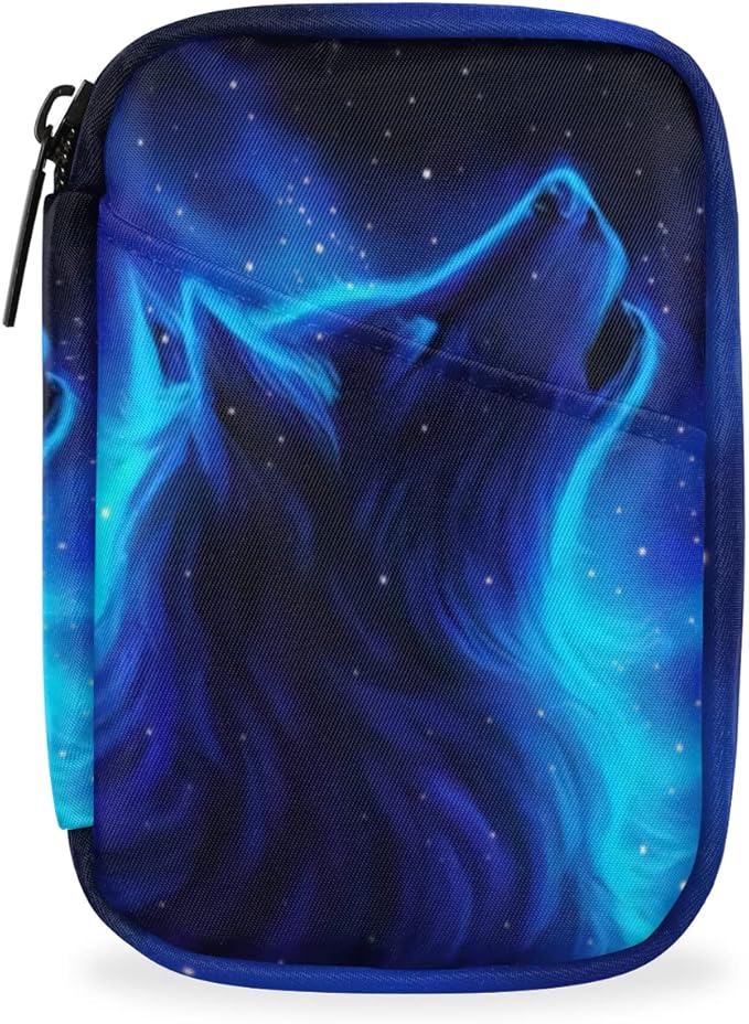 Pill Case Pill Travel Organizer 7 Day Weekly Medicine Pill Box Blue Galaxy Wolf Small Cute Compact Size Vitamin Container Pill Bottle Portable Birth Control Pill Holder Bag with Zipper