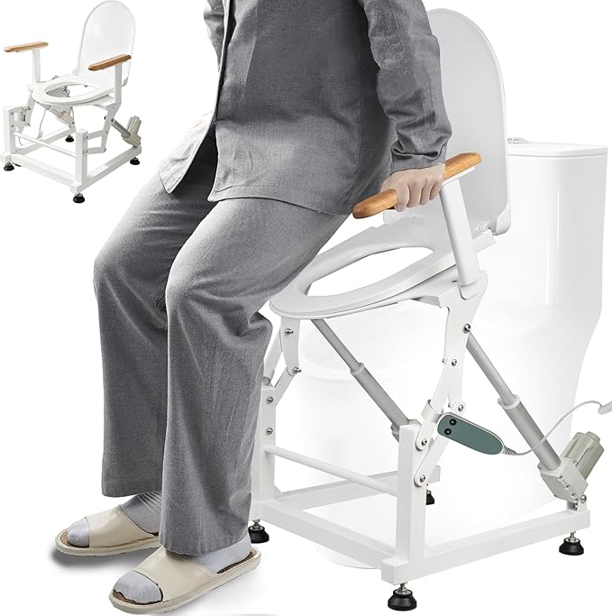 Lift Toilet Seat for Elderly with Wooden Armrests, FSÄ/HSÄ Eligible Electric Sit to Stand Lift for Elderly and Disabled, Toilet Seat Lift Supports Up to 440lbs