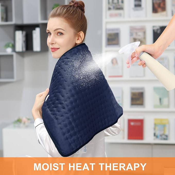 Deepsoon Heating Pad,Electric Heating Pads for Back,Neck,Moist Heating Pad for Abdomen Shoulder Knee Legs,Dry/Moist Heat&Auto Shut Off,Mother's Day Birthday for Men and Women,Navy Blue,33x17 Inch