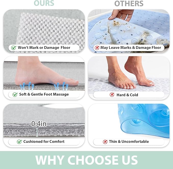 Shower Mat Non Slip: 47x32 Inch Extra Large Shower Mats for Inside Shower, Anti Slip Shower Floor Mat, Loofah Shower Stall Mats for Elderly, Non Slip Shower Mat with Drain Hole in Middle