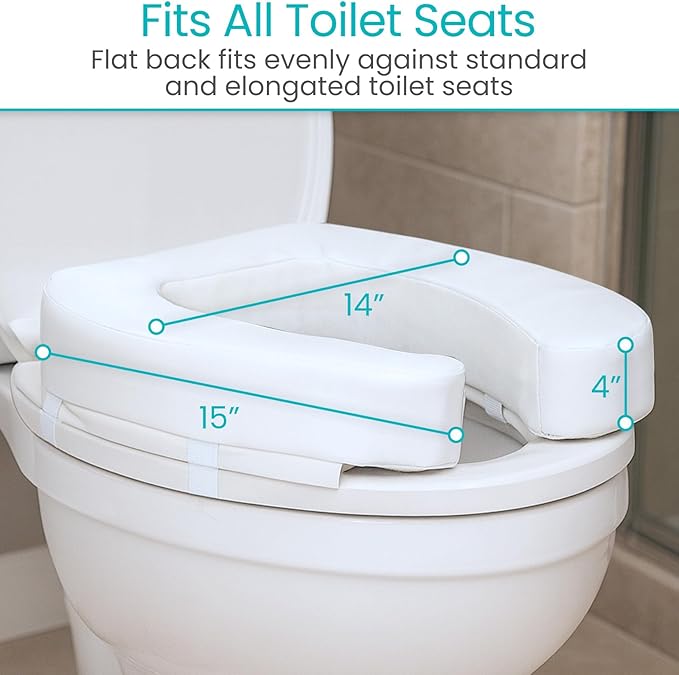 Vive Toilet Seat Cushion (Soft Cushioned Foam) - Easy Clean, Padded Bathroom Attachment - Elongated, Standard Seats - Comfort & Support Donut for Handicap Adults