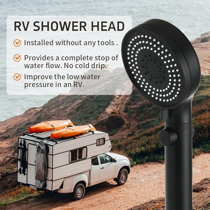 DOILIESE Handheld Shower Head with Hose 60 Inch, High Pressure Shower Head with On Off Switch Button 3 Modes, Matte Black