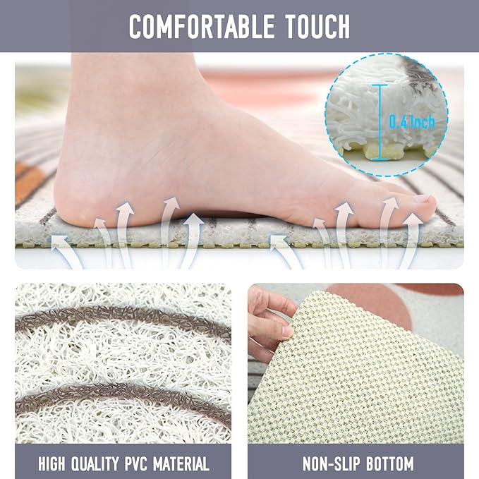 Square Shower Mat, 24 x 24 Inch Non Slip Bohemia Shower Stall Mat, Quick-Dry PVC Loofah Bath Mat for Shower Tub Bathroom