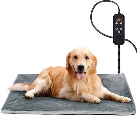 Niubya Pet Heating Pad for Dogs and Cats, Adjustable Temperature and Waterproof Pet Heated Mat with Timer, Electric Heating Pet Bed with Chew Resistant Cord and Soft Washable Cover, 35" x 24"