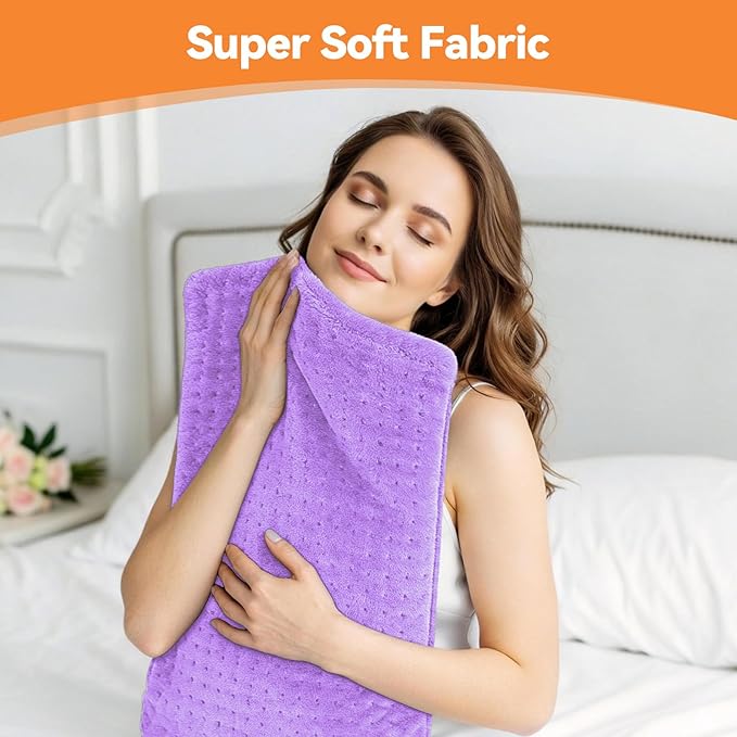 Heating Pad for Back Pain, 17"x33" Electric Heat Pad with 9 Heat Levels & 4 Auto-Off Timers, Portable Heating Pad for Period Cramps, Shoulder, Neck, Machine Washable, Gifts for Women Men, Purple