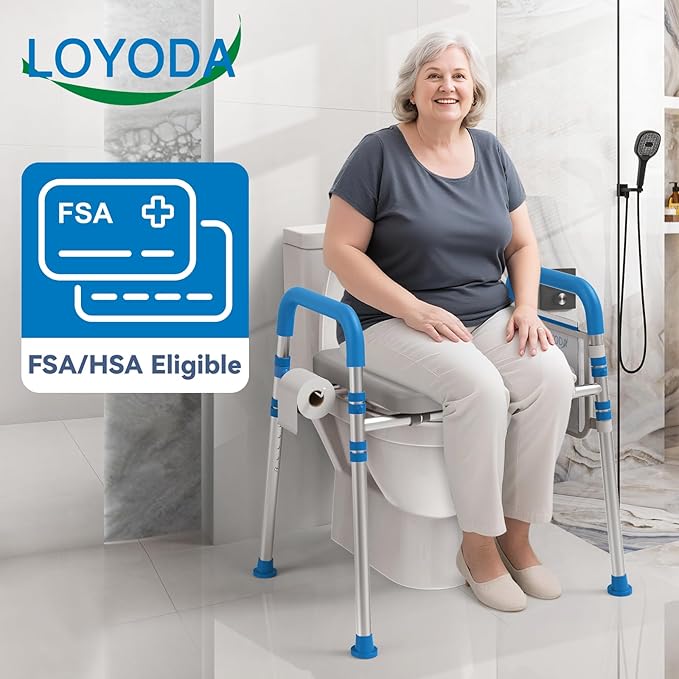 Loyoda Raised Toilet Seat with Handles, Padded Toilet Seat Risers for Seniors, Adjustable Height & Width Toilet Riser, Handicap Elevated Toilet Seat 500lb, Fit Any Toilet