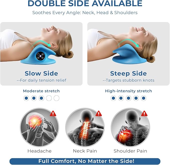 YOUKADA Neck Massager, 3 in 1 Modes, Electric Shoulder Relaxer, Neck Stretcher with Heat for Pain Relief Deep Tissue, Ergonomic 26°Shoulder Massager, Portable for Car/Office/Home (Blue)