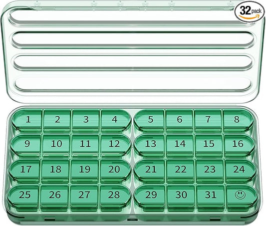 Zoksi Monthly Pill Organizer 1 Time a Day, 30 Day Pill Box Organizer Once a Day, One Month Large Pill Case for Travel, 31 Day Daily Medcine Container for Vitamins, Supplement & Medication (Olive)