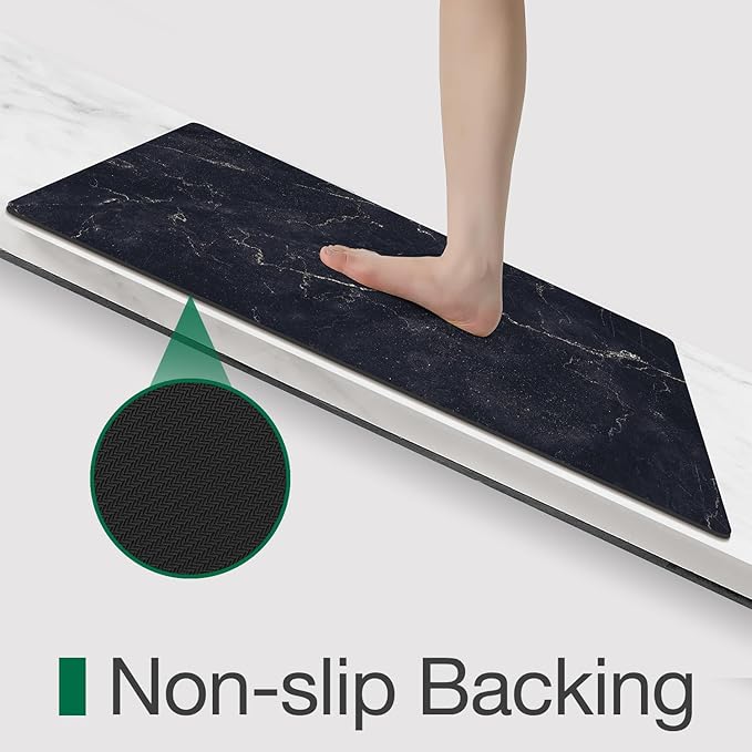 LUMI Ultra Thin Bath Mat, Super Absorbent Quick Dry Bathroom Rugs, Non-Slip Bathroom Mats, Marble Bathmats Fit Under Door, Bathtub, Sink, Shower Room, 24"x36", Black