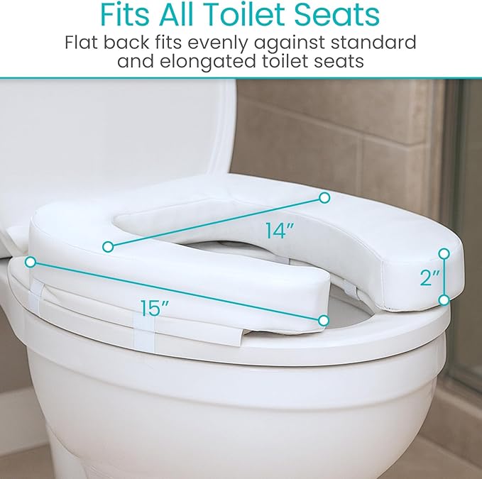 Vive Toilet Seat Cushion (Soft Cushioned Foam) - Easy Clean Soft Padded Bathroom Attachment - Elongated, Standard Seats - Comfort & Support Donut for Handicap Adults