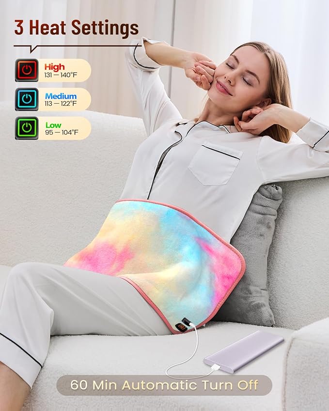 USB Heating Pad, Portable Heating Pad for Travel, 18"x 14" Small 5V Electric Heating Pad, Washable, 3 Heat Settings, Auto Shut Off, Heat Therapy for Period Cramps Back Pain Relief (Plug-in Only)