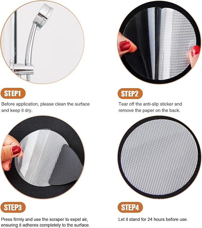 Secopad Original Bathtub Non-Slip Stickers for Tub & Shower Floor, Strong Anti-Slip Shower Stickers with Scraper Ideal for Families with Kids, Adults & Seniors, 24 PCS (Clear)