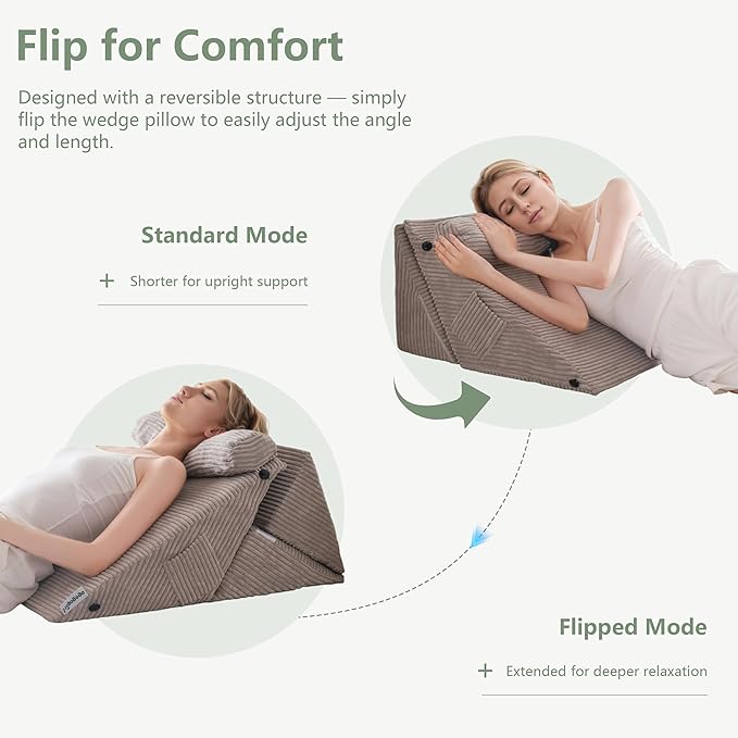 HIGOGOGO 10PCS Orthopedic Bed Wedge Pillow Set – Adjustable Soft Foam Body Positioners for After Surgery Recovery, Back & Leg Pain Relief, Sitting Up in Bed, Acid Reflux & GERD, Grey