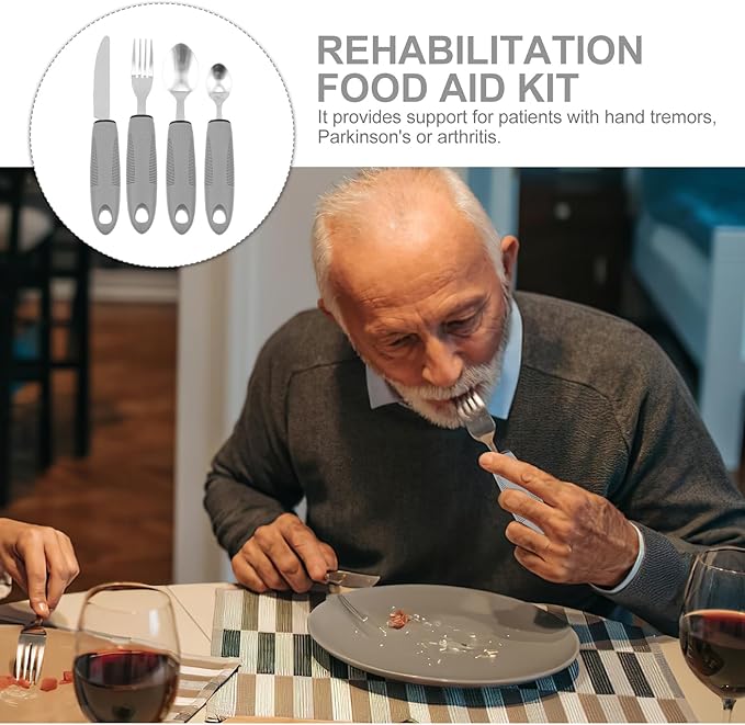 Healifty Adaptive Utensils for Elderly with Built-up Handles Non-Weighted Tableware Set Includes Fork Spoon Cutter Supports Arthritis and Hand Tremors Easy to Clean 8.85 Inch