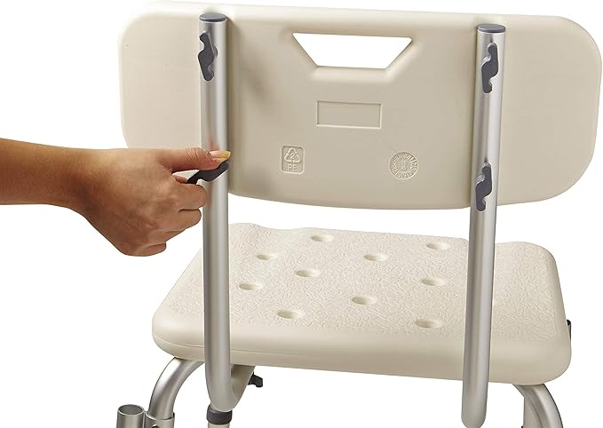 Medline Shower Chair Seat with Padded Armrests and Back | Heavy Duty Shower Chair for Bathtub | Slip Resistant Shower Seat with Adjustable Height | Shower Chair for Inside Shower with 350 lb Capacity