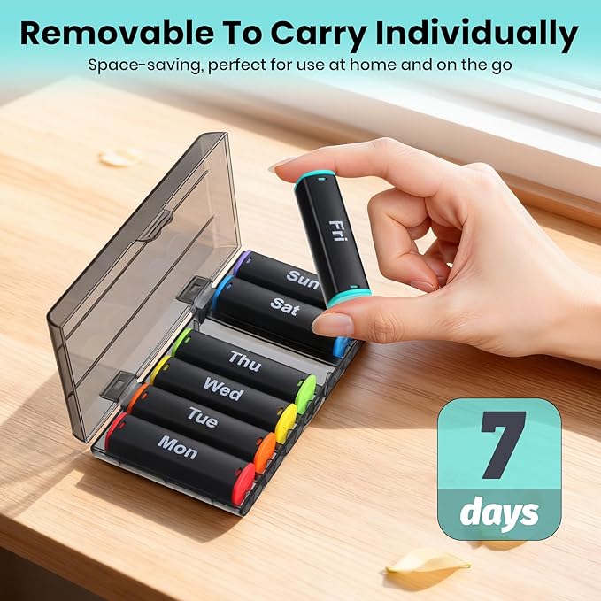 CAidRE Weekly Pill Organizer 2 Times a Day - 7 Day AM PM Pill Box Large Travel Pill Case, Daily Pill Container Dispenser for Vitamins, Supplements, Fish Oils, Medication Storage Pill Holder, Black