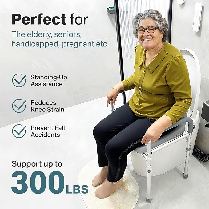 Eosprim Toilet Seat Risers for Seniors Elongated, Raised Toilet Seat with Handles, Toilet Safety Frames & Rails for Elderly and Handicap, Elevated Shower Commode Chair with Arms, Toilet Lift Grab Bar