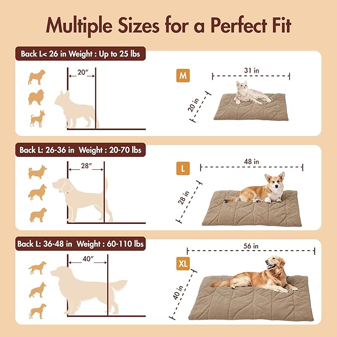Vagascape Dog Bed, Waterproof Pet Bed with Washable Removable Cover, Comfort Cat Dog Pad for All Seasons, Heating Khaki Rectangle Cat Bed Mat with Nonskid Bottom(31"x20")