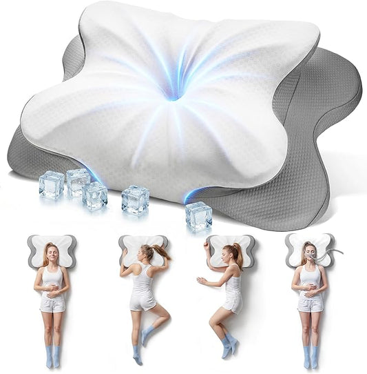 Cervical Pillow for Neck Pain Relief, 4-Height Adjustable Oeko-TEX Memory Foam Contour Pillow for Sleeping, Ergonomic Orthopedic Cooling Neck Pillow for Side Back Stomach Sleepers, Arm Support