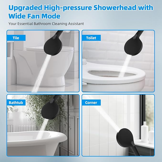 Hibbent All Metal CUPC Certified Shower Head, 8'' High Pressure Rainfall Shower Head, Handheld Showerhead Combo, 12'' Adjustable Extension Arm, 10 Sprays, 71'' Hose, Shower Holder, Matte Black