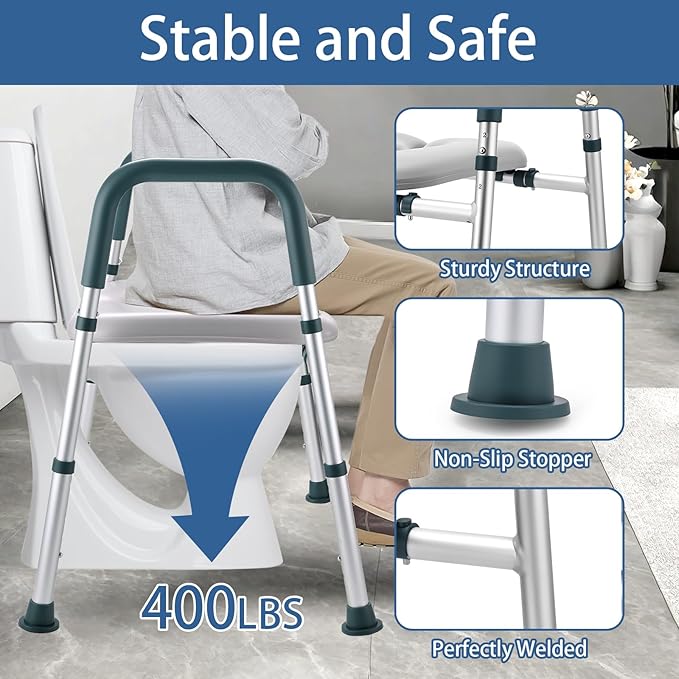 Raised Toilet Seat with Handles, FSA HSA Eligible Toilet Seat Riser for Seniors with Adjustable Height & Width, 400lb Padded Elevated Toilet Seat for Elderly, Handicap and Disabled, Fit Any Toilet