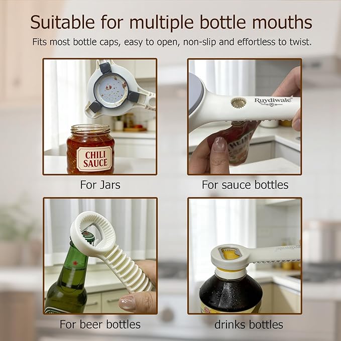 4-in-1 Jar Opener, Adjustable Jar Opener for Seniors, Kitchen Tool Designed Specifically for Seniors and Those with Limited Physical Strength, Suitable For Beer, Salad Dressing,Jar(Sky Grey)