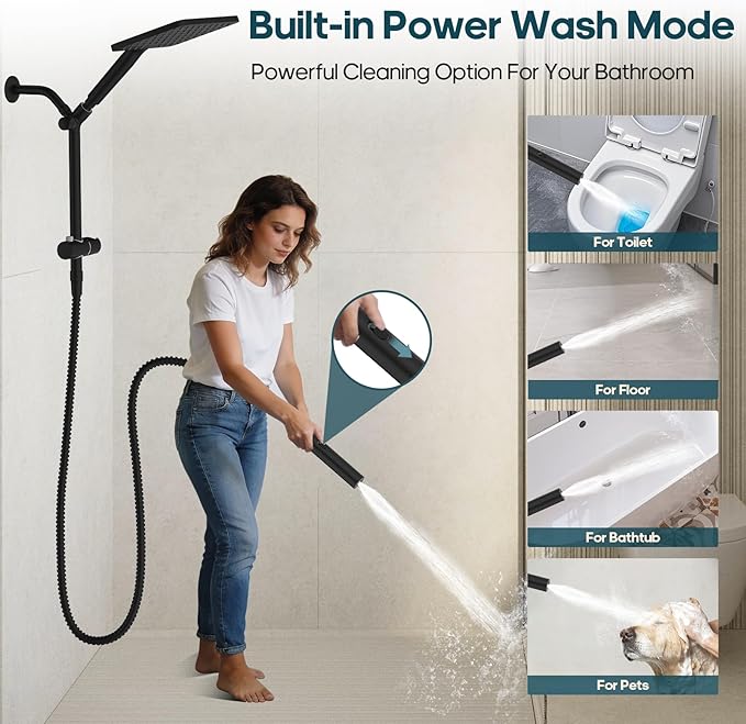 Filtered Shower Head with Handheld Combo High Pressure Shower Head with Filters 10 Inch Rain Shower Head Height Adjustable Dual Water Softener Shower Head for Hard Water - Removes Chlorine