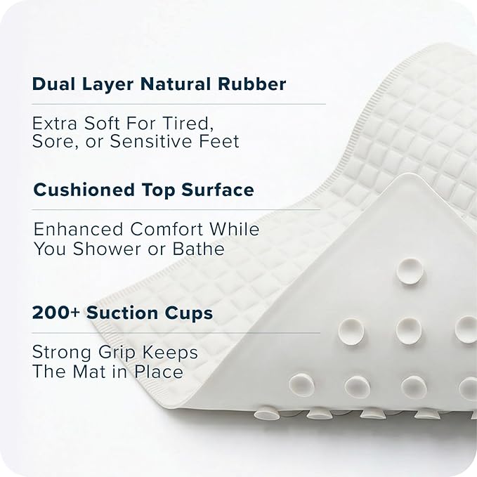SlipX Solutions Pillow Top Cushioned Bath Mat, Non Slip Comfort Underfoot, 700 Air-Filled Pillows, Soft Shower Mat, Strong Suction Cups, Cream, 27" x 15.5"