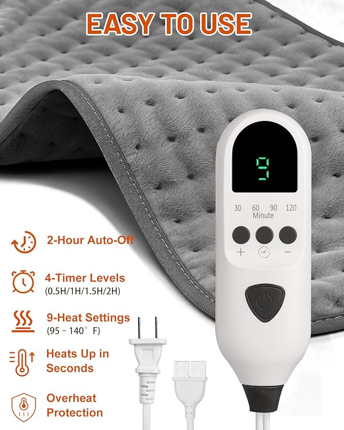 Heating Pad for Back 33"x17", Electric Heating Pads Large for Period Cramps Relief and Shoulder Pain, 9 Heat Settings, Machine Washable, Auto Shut Off, Birthday & Christmas Gifts for Women, Mom