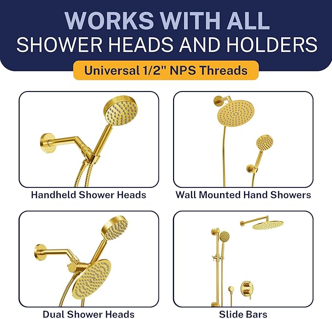 HammerHead Showers Solid Metal Shower Hose Attachment for Showerhead, Extra-Long 72-Inch Universal Replacement Hose for Hand held Shower, Brushed Gold