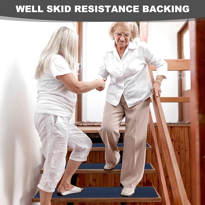 Stair Treads for Wooden Steps - Non Slip Stairs Carpet Tape Peel and Stick with Double Adhesive Tape Set of 15 Stripe- Dark Blue