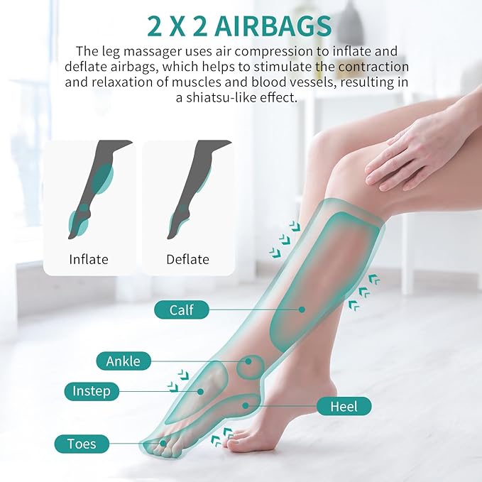 Nekteck Leg Massager for Circulation and Relaxation, Air Compression Foot and Calf Massager to Relieve Pain Edema Swelling with 2 Size Extensions, Massage Tools for Mom Dad Men Women