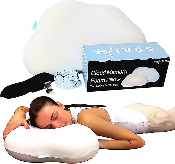 Cloud Shaped Contour Cervical Memory Foam Pillow with Additional Pillowcase - Soft Neck Support for Side Stomach Back Sleepers - Comfortable Slow Rebound Pillow Set with Ergonomic Design