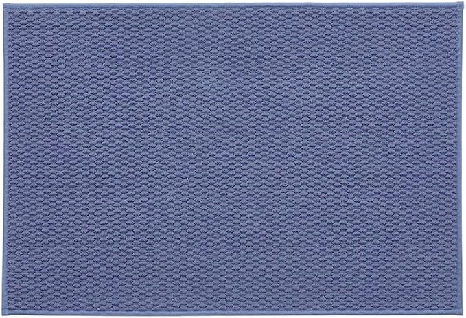 TYUU Bathroom Rugs Non Slip Washable, Super Absorbent Thin Bath Mat Quick Dry Low Pile Bathroom Rug, Denim Blue 24"x36"