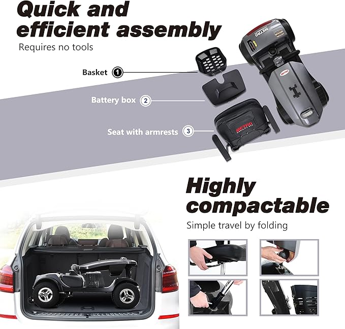 Mobility Scooter for Seniors and Adults Patriot Grey, 300W Powerful Motor, 9” Pneumatic Tires with Rear Suspension, Premium Windshield Design with Cup Holder, 360° Swivel Seat