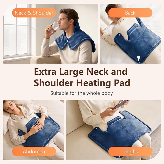 Heating Pads for Neck and Shoulders and Back, Weighted Heating Pad for Back Pain Relief with 6 Heat Options 4 Auto-Off Timer, Gifts for Mom Women Christmas Birthday