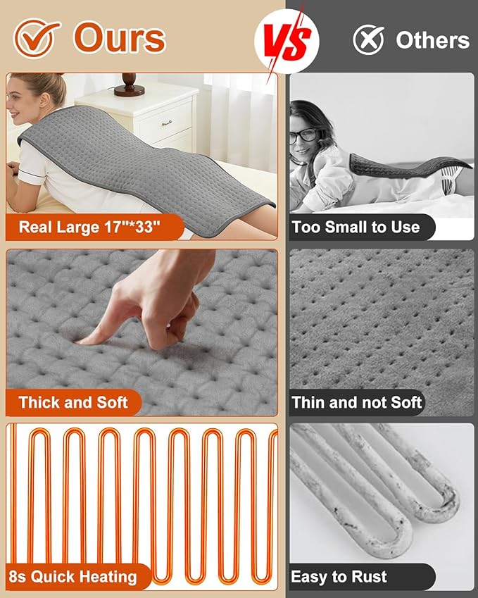 Heating Pad for Back 33"x17", Electric Heating Pads Large for Period Cramps Relief and Shoulder Pain, 9 Heat Settings, Machine Washable, Auto Shut Off, Birthday & Christmas Gifts for Women, Mom
