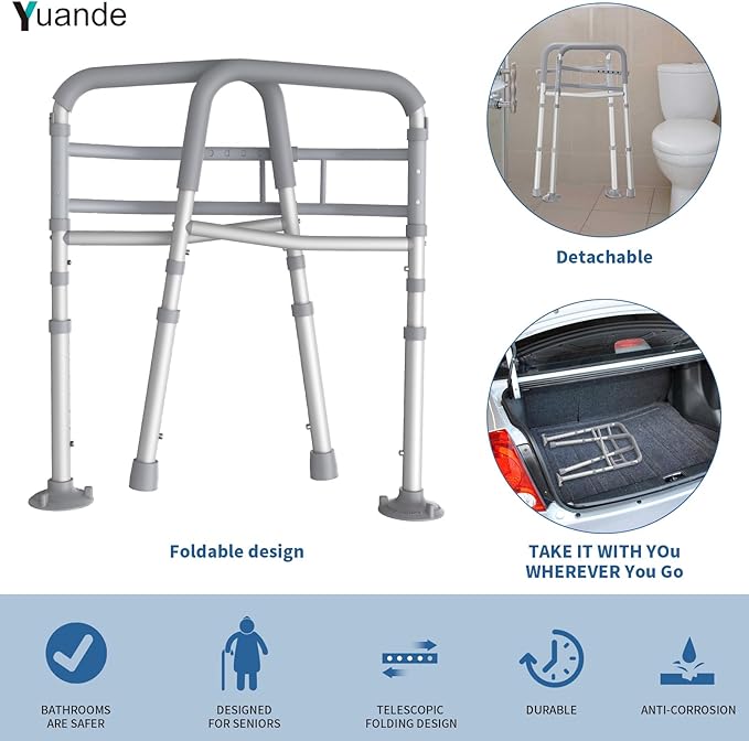 Toilet Safety Rails, YuanDe Foldable Handicap Toilet Rails with Handles Fit Any Toilets, Adjustable Toilet Safety Frame for Seniors, Elderly, Handicap & Disabled (300 LB)