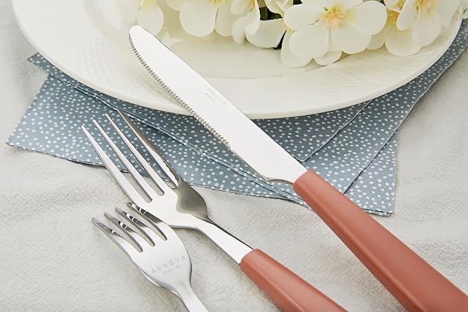 ANNOVA Silverware Set Stainless Steel Colorful Handle Tableware Kitchen Flatware Set Utensils, Includes Dinner Knives, Forks, Spoons & Dessert Spoons (Brown, 16 Pieces)