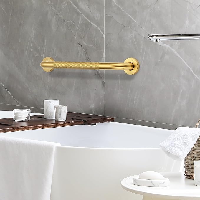 Grab Bars for Shower, 2 Pack 24-Inch Anti Slip Shower Handles for Elderly, Safety Shower Grab Bar, Stainless Steel Handicap Grab Bars for Bathroom,Toilet (Gold, 1" Diameter)