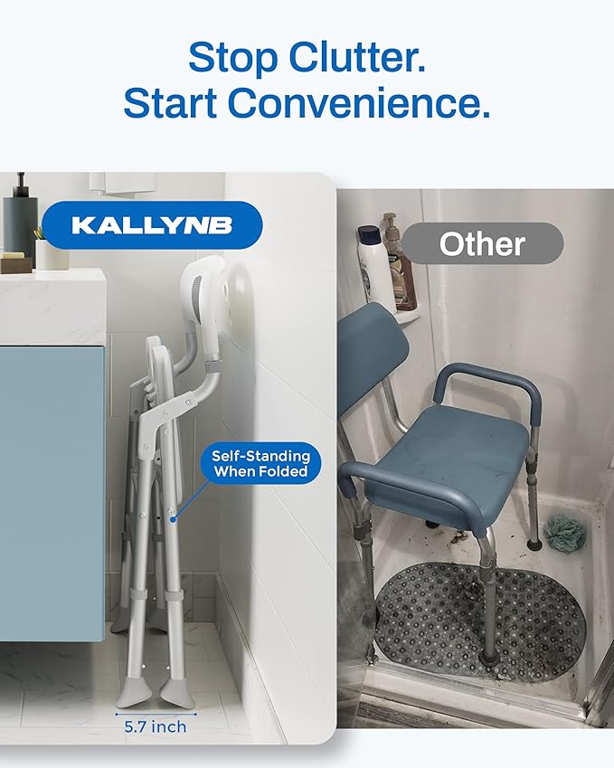Folding Shower Chair for Inside Shower with Arms and Back, 400 LBS Foldable Bath Seat for Elderly Seniors & Disabled, Heavy Duty Portable Shower Stool with U-Shape Cutout & 6-Level Height (Gray)