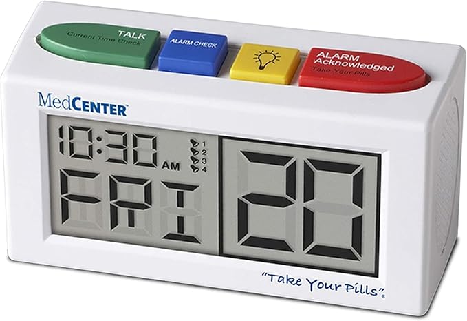 MEDCENTER Talking Alarm Clock HSA/FSA, Medication Pill Reminder Clock, Alarm Clock for Dementia, Hearing, Visually impaired Seniors-Digital Clock Ex Large White - Gift for Mom, Dad, Elderly, Seniors