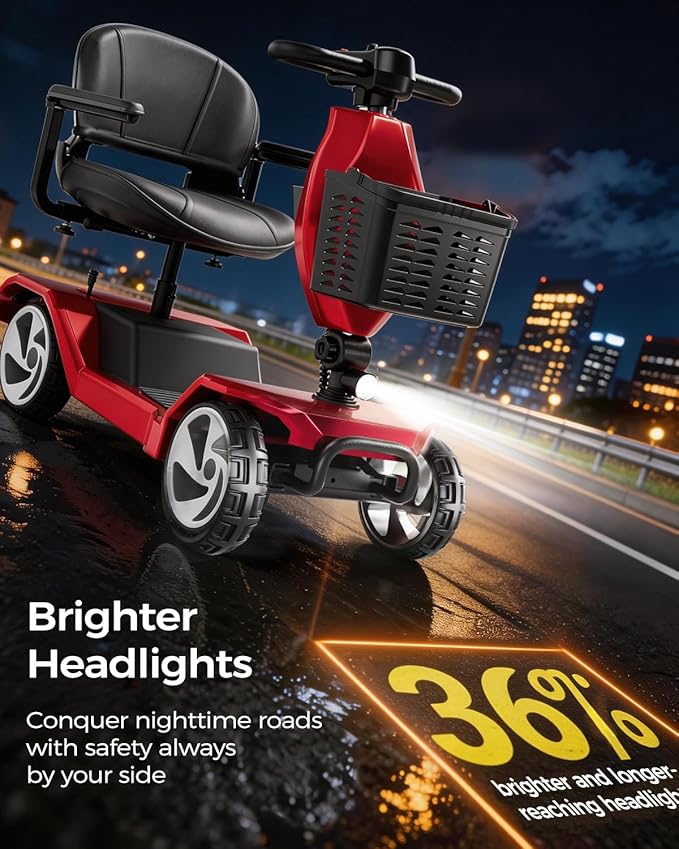 Foldable Mobility Scooters for Seniors, Black Powered Electric Wheelchair, 4 Wheel Lightweight Mobility Scooters for Adults, Mobility Scooter with Seat, Folding Travel Motorized Scooter