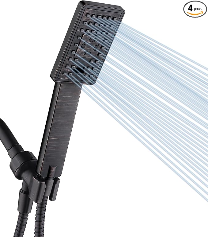 BRIGHT SHOWERS Handheld Shower Head Set High Pressure Hand Held Showerhead with 60 Inch Flexible Shower Hose and Adjustable Shower Arm Mount Bracket, 3 Spray Setting Shower Wand, Oil-Rubbed Bronze
