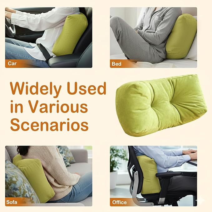 Lumbar Support Pillow Small Lower Back Pillow for Office Chair, Car Seat, and Desk Chair Ergonomic High-Elasticity Cushion for Pain Relief and Comfort on Sofa, Bed, or Travel (Green)