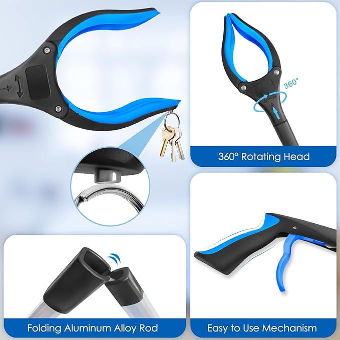 32" Grabber Reacher Tool, 1-Pack Foldable Reacher Grabber Pickup Tool with 360° Anti-Slip Rotating Jaw & Magnet, Mobility Aid Reaching Assist Tool for Trash Pick Up, Lightweight Grabber Tool